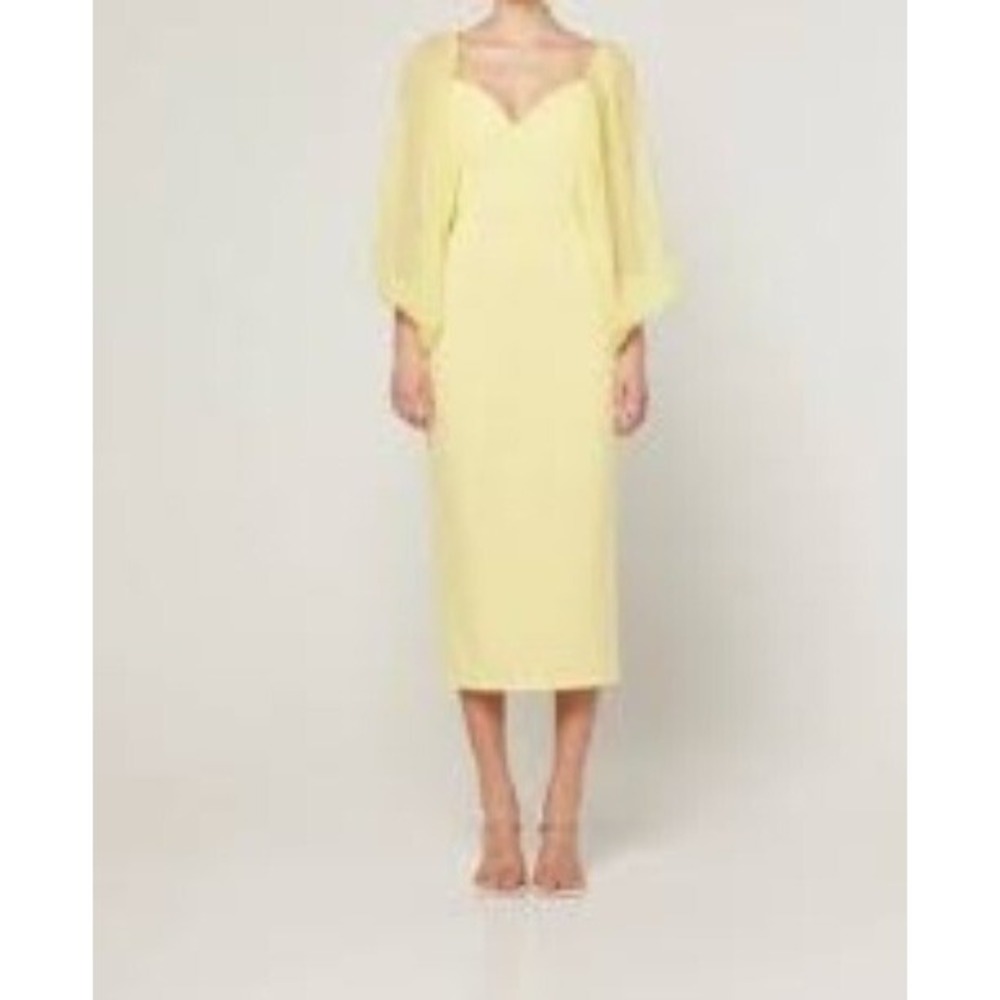 Elliatt Yellow Sweetheart Midi Dress Sheer Puff Sleeve Formal Cocktail M Wedding